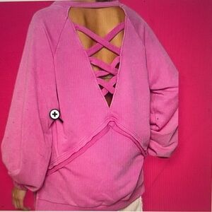 POL Pink Women's Criss Cross Back Pink Sweatshirt Size S NWOT